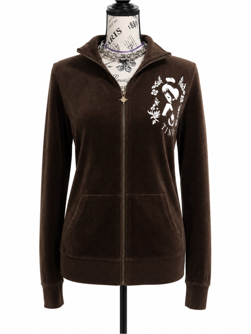 Disney Brown Tinker Bell Zip-Up Velour Hoodie